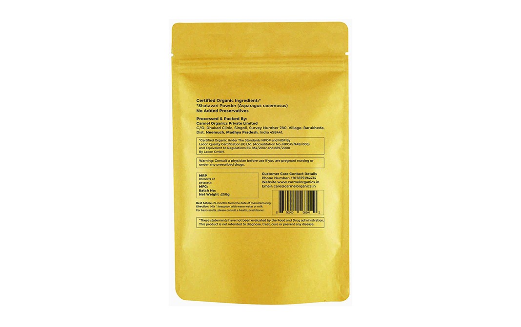 Carmel Organics Shatavari Powder    Pack  250 grams